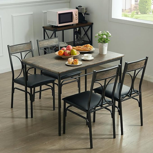 VECELO Dining Table Set for 4, Kitchen Table Set with 4 Chairs for Small Space, Space-Saving and Modern Design, Apartment, Easy to Assemble,Classic Brown