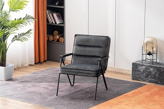 MCombo Modern Accent Chair, Velvet Club Chair, Upholstered Armchair for Small Space, Living Room & Office Reception, Fabric 4747 4750 (Chair, Dark Grey)