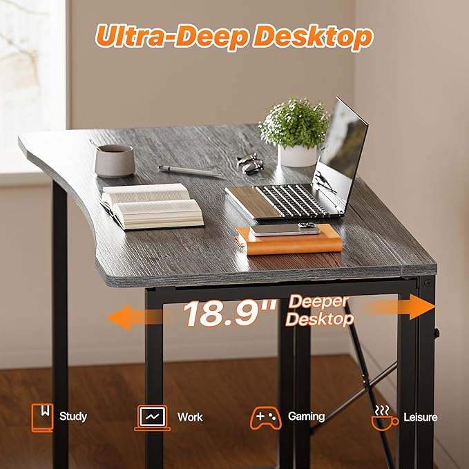 Huuger Folding Desk for Small Spaces, 39.3 Inch Foldable Computer Table, for Home Office, Study, Bedroom, Dorm, Space Saving, Small Writing Work Office Computer Desk, Easy to Fold, Grey