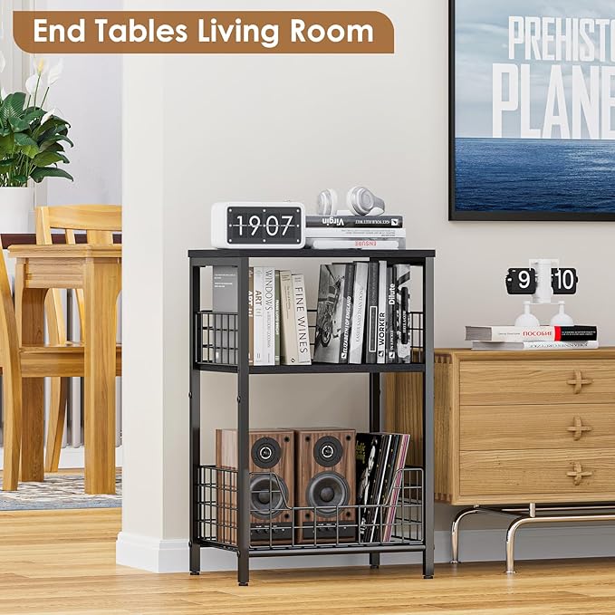 X-cosrack Side Table, Small End Table Record Player Stand with Storage, Vinyl Record Storage Night Stand for Living Room, Bedroom,Office(Patent Pending)(Black)