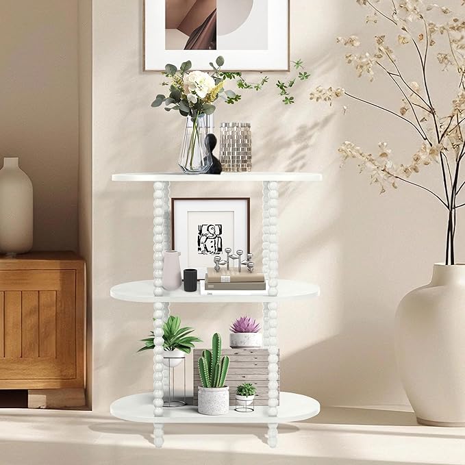 End Table, 3-Tier Skinny Side Table for Small Spaces, Sofa Console Table with Shelves for Entryway, Foyer, Hallway, Living Room and Bedroom, White