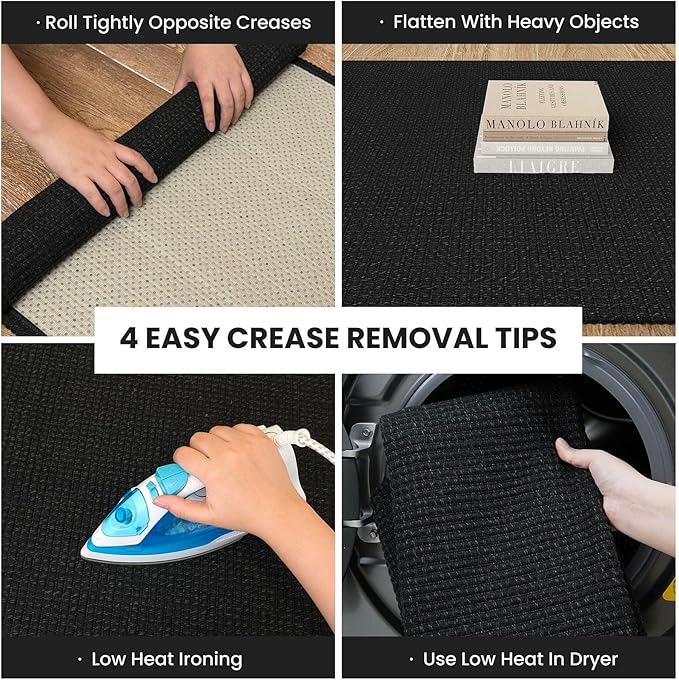 IOHOUZE Washable Runner Rug 3x12 Non Slip Rubber Backed Extra Long Hallway Runner Entryway Runner Indoor, Kitchen Rugs Woven Cotton Floor Carpet for Hall Entrance Stair, Black/Grey