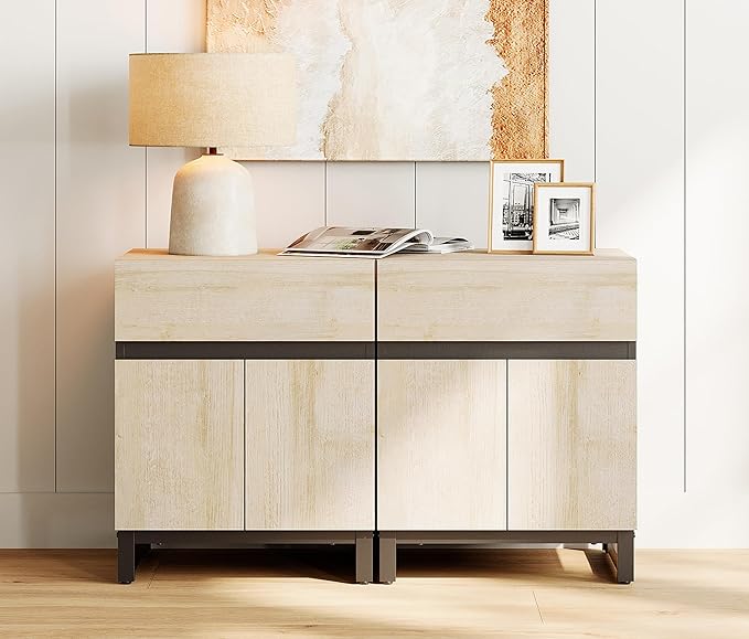 WAMPAT 2 Pack Modern End Table with 1 Drawer & 1 Storage Cabinet, Farmhouse Sofa Table with 2 Open Door, Wood Rustic Side End Table for Living Room, Nighstand for Bedroom, Light Oak