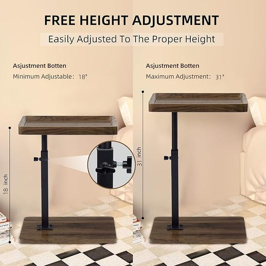 Aoligrace Adjustable Height Side Table with 360° Swivel Top, Wooden C Shaped End Table for Couch Sofa Bed, Small TV Tray for Small Spaces Living Room Bedroom
