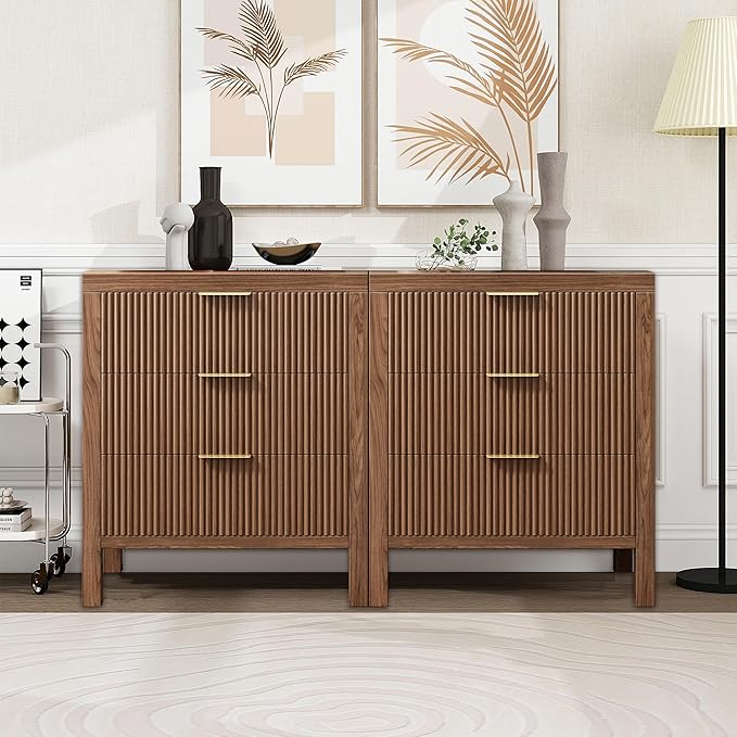 End Table with Storage, Wooden Farmhouse Nightstands with 3 Drawers, Bedside Table - Boho Tall Side Table Accent for Bedroom, Living Room, Walnut