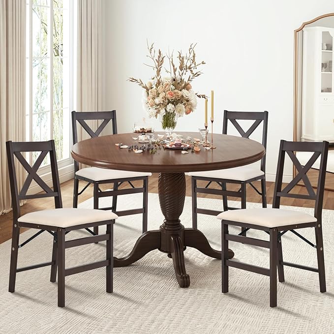 COLAMY Folding Dining Chairs Set of 4, Foldable Chairs with Padded Seats, Wood Folding Dining Room Chairs for Dinner, Kitchen, Party, Camping, Beige