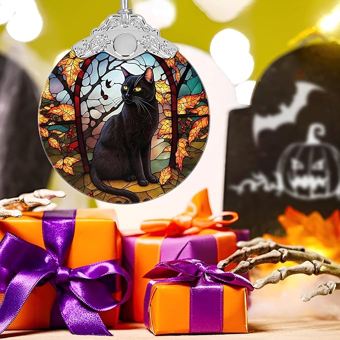 Christmas Ornament, Stained Glass Ornament, Christmas Decorations for Tree, Holiday Ornament, Unique Gift Idea - Dark Night Black Cat