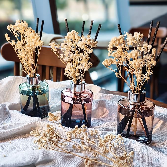 Brakula 3 Pack Reed Diffuser, Oil Diffuser Sticks, Fresh Linen, White Jasmine,Eucalyptus&Wild Mint, (4 fl oz Each Pack), Home Fragrance with 15 Stick, Shelf Decor, Reed diffusers for Home