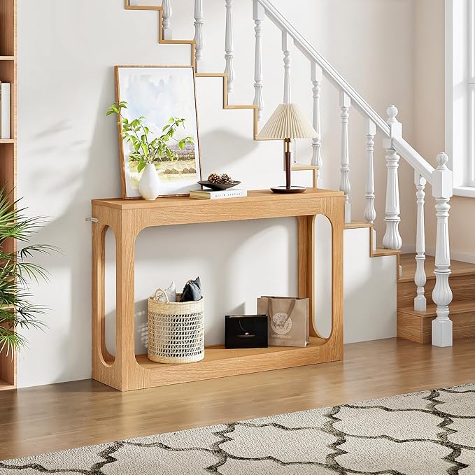 47.2" Long Console Table, Entryway Table, Hallway Table, 2-Tier Behind Couch Table, Corridor Decor Stand, Narrow Rectangular with Storage for Living Room, Entry, Hallway, Light Walnut MXG03NL