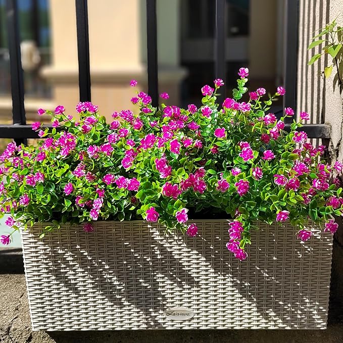 12 Bundles Artificial Flowers for Outdoors, UV Resistant Fake Flowers with Plastic Plants, Faux Flowers for Outside Window Box Front Porch Hanging Planter Decor (Magenta)