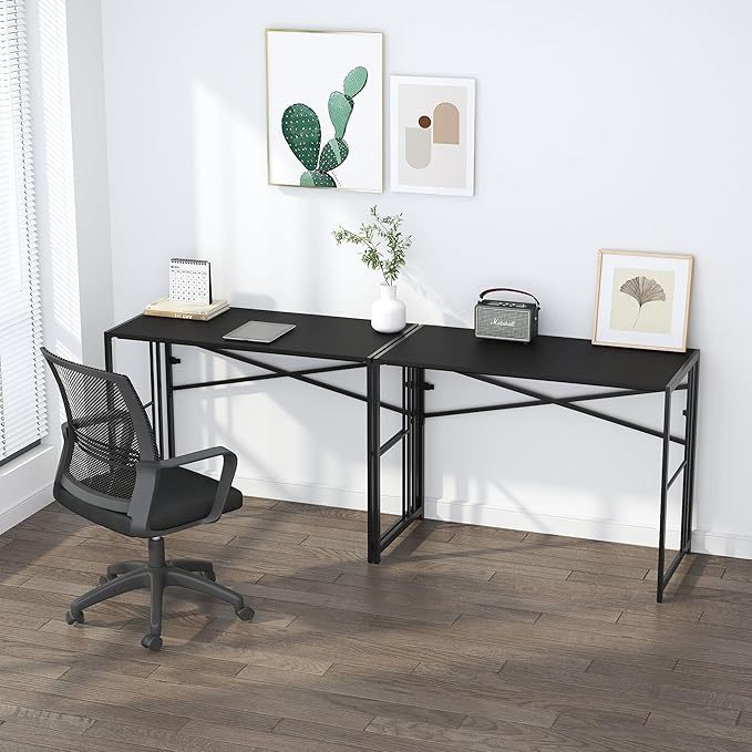 Folding Desk 40 inch Writing Gaming Computer Camping Desk, No Assembly Required Home Office Table, Black