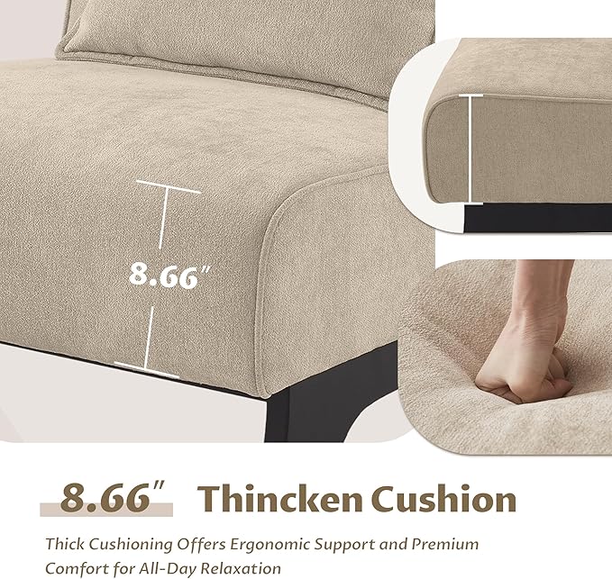 Armless Set of 2 Accent Chair,Modern Comfy Upholstered Living Room Chairs with Wooden Legs& Pillows,Lounge Sofa Side Chair for Bedroom Farmhouse Reading (Brown, 2 PCS)