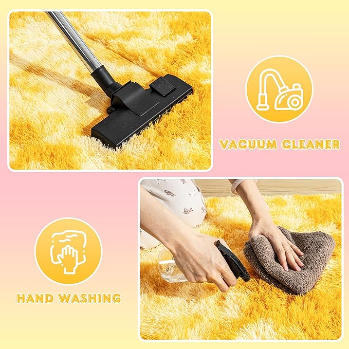 Small Rugs for Bedroom, Fuzzy Throw Rug for Living Room Dorm, Soft Fluffy Bedroom Rug, Non Slip Shag Rugs, Modern Indoor Home Decor Aesthetic, 2x3 Feet, Tie-Dyed Yellow