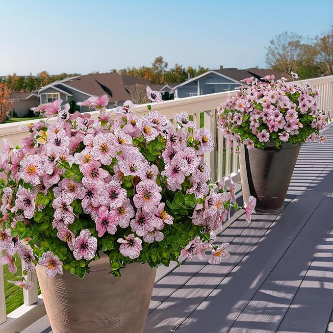 12 Bundles Artificial Flowers for Outdoor Indoor Fake Flowers uv Resistant Artificial Outdoor Flowers Fake Plants for Porch Garden Home Patio Decor(Pink)