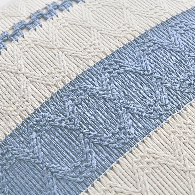 Fancy Homi Set of 2 Boho Light Blue Decorative Throw Pillow Cover 18x18 Inch for Couch Bed Sofa, Aesthetic Modern Organic Farmhouse Home Decor, Soft Cotton Cute Accent Macrame Woven Cushion Case