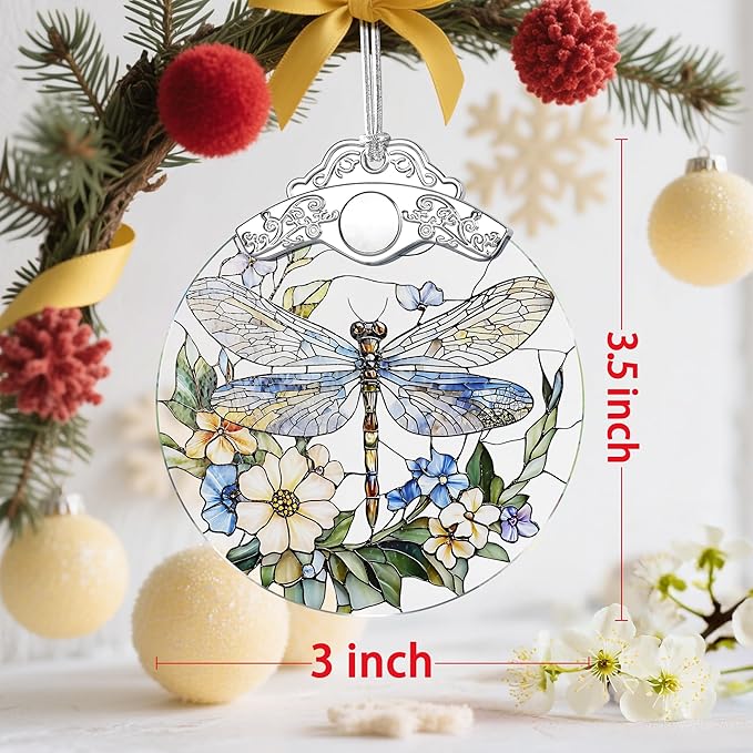 Stained Glass Dragonfly Ornament: Christmas Decorations, Ornaments for Christmas Tree & Holiday Ornaments – Holiday Present, Gift Exchange Ideas & Elegant Keepsake Gift for Family, Coworkers & Friends