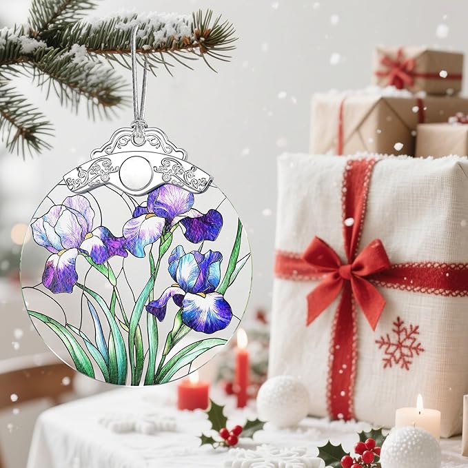 Stained Glass Iris Flowers Ornament: Christmas Decorations, Ornaments for Christmas Tree & Holiday Ornaments – Holiday Presents, Gift Exchange Ideas & Keepsake Gifts for Family, Coworkers & Friends