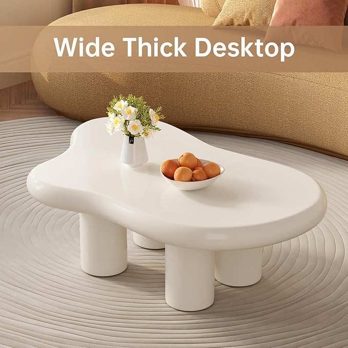 Guyii Cloud Coffee Table with 18.89" Legs, Cute Coffee Table, White Modern Tea Tables, Irregular Indoor End Table for Living Room, Free Shape Center Table with 4 Legs