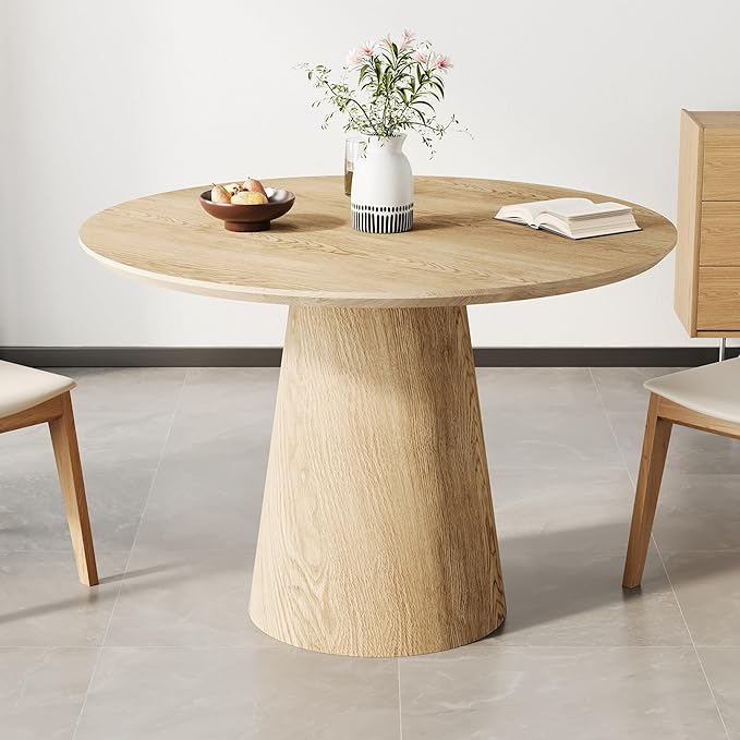 Round Dining Table for 4, 43'' Modern Wooden Pedestal Table, Farmhouse Kitchen Table, Minimalist Round Table Circle Dining Tables for Living Room & Dining Room