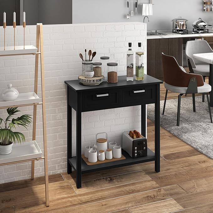 GOFLAME Small Console Table with 2 Drawers, 31” Entry Table with Storage Shelf, Modern, Narrow Sofa Table for Living Room, Hallway, Entrance (Black)