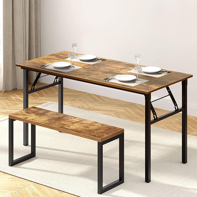 Need Home Office Desk Large Computer Desk 60 inch Sturdy Table Foldable Desk Gaming Computer Table No Assembly Required, Rustic Brown&Black Frame AC5FB(152.4 * 60)