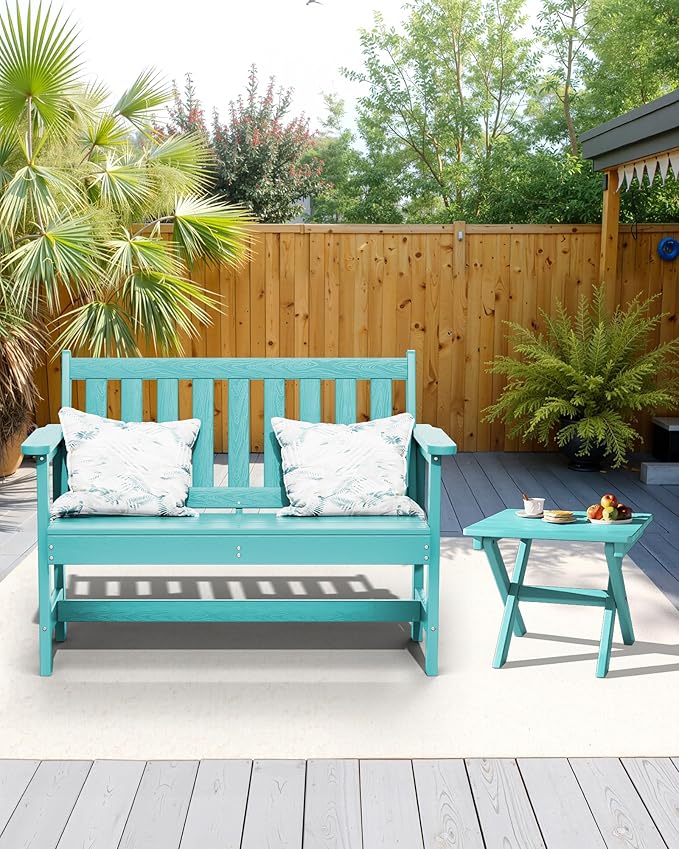 SERWALL Adirondack Side Table, No Assembly Outdoor End Table, HDPE Small Folding Table for Backyard Pool Porch, Aruba