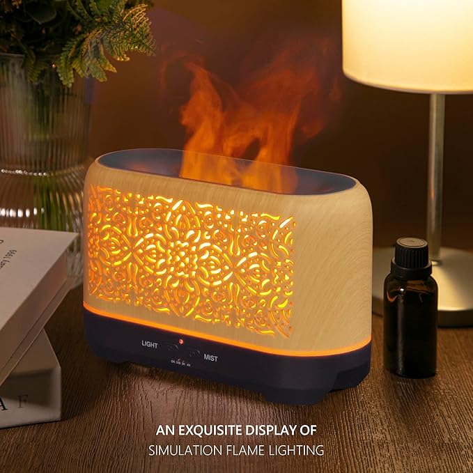 Earnest Living Essential Oil Diffuser Classic Flame Diffuser 200ml Timers Night Lights and Auto Off Function Home Office Humidifier Aromatherapy Diffusers for Essential Oils Wood