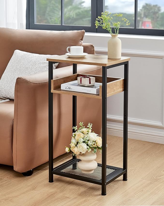 Tall Side Table, 30 inch High End Table, Small Entryway Table, Bedside Table for Living Room and Bedroom, Greige & Black