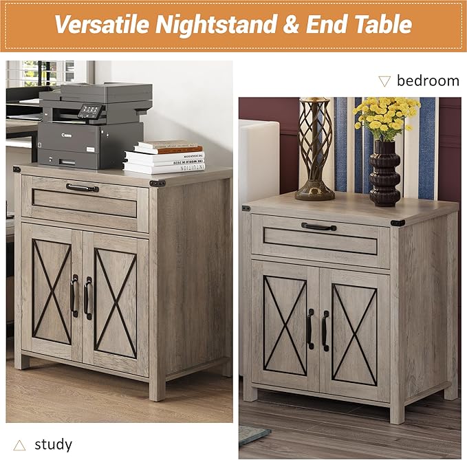 Maupvit End Table, Farmhouse End Table Narrow Side Table for Living Room, Sofa Side Table with Drawer and Storage Cabinet, Small Nightstand for Bedroom(2 Retro-Grey)