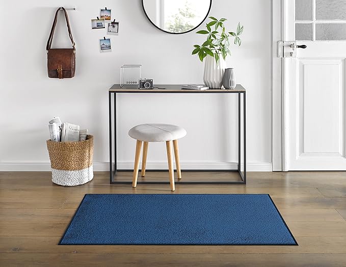 Wash and Dry Monotone Rug, Navy Blue Non-Slip Washable Doormat 29.5x47 (Large)