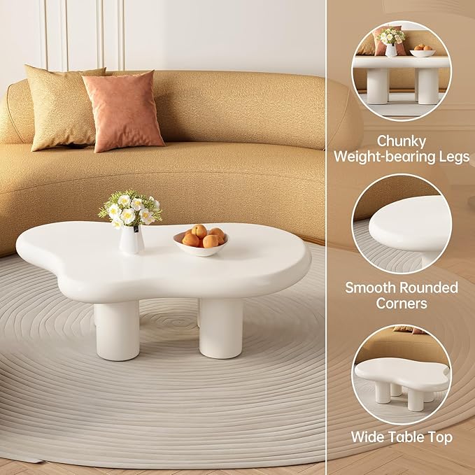 Guyii Cloud Coffee Table with 18.89" Legs, Cute Coffee Table, White Modern Tea Tables, Irregular Indoor End Table for Living Room, Free Shape Center Table with 4 Legs