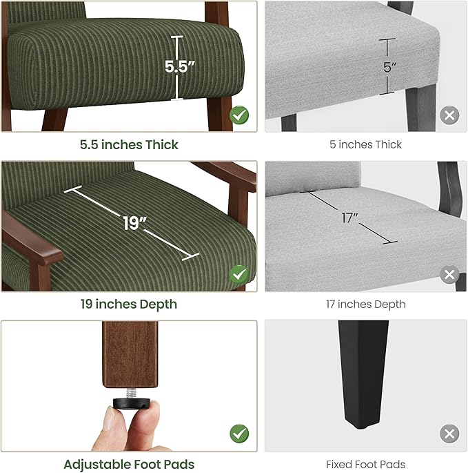 Yaheetech Corduroy Accent Chair, Mid-Century Modern Armchair with Solid Wood Legs, Reading Leisure Chair with High Back for Living Room Bedroom Waiting Room Dark Green