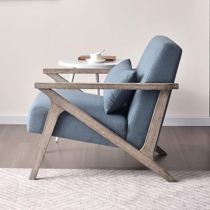 INZOY Mid Century Modern Accent Chair Set of 2 with Wood Frame, Upholstered Armchair with Waist Cushion, Accent Chair for Living Room Bedroom Apartment, Easy Assembly, Blue