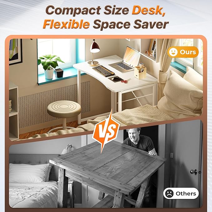 Huuger Folding Desk for Small Spaces, 31.5 Inch Foldable Computer Table, for Home Office, Study, Bedroom, Dorm, Space Saving, Small Writing Work Office Computer Desk, Easy to Fold, White