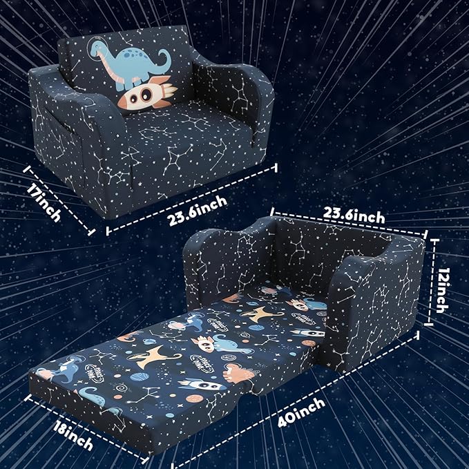 MeMoreCool Toddler Couch Sofa – 2-in-1 Foldable Kids Chair & Lounger for Ages 1–3 Soft Star Pattern | Pull-Out Sleep Sofa | Ideal for Playroom or Travel