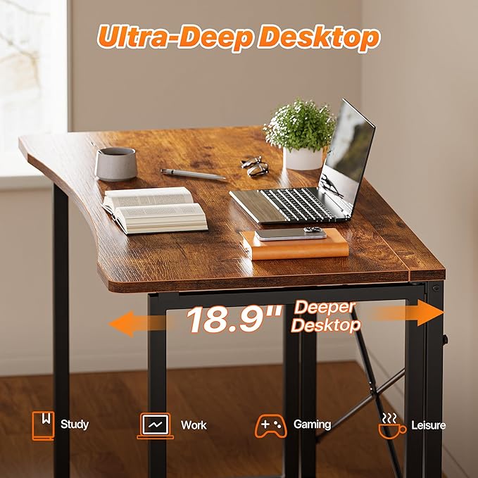 Huuger Folding Desk for Small Spaces, 39.3 Inch Foldable Computer Table, for Home Office, Study, Bedroom, Dorm, Space Saving, Small Writing Work Office Computer Desk, Easy to Fold, Rustic Brown