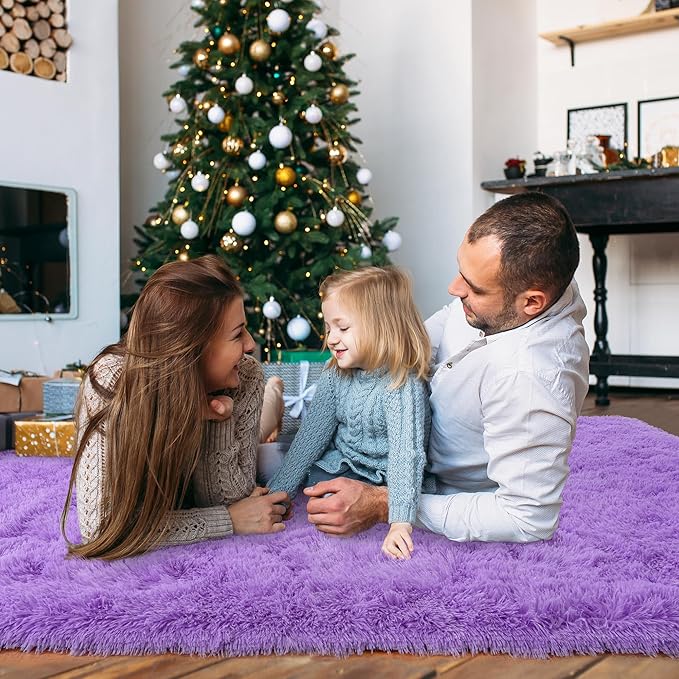 8x10 Large Area Rugs for Living Room, Ultra Fluffy Shag Rug for Bedroom, Modern Plush Soft Carpet for Girls Boys Kids Room Dorm Fuzzy Non Slip Rug for Home Decor Aesthetic, Purple