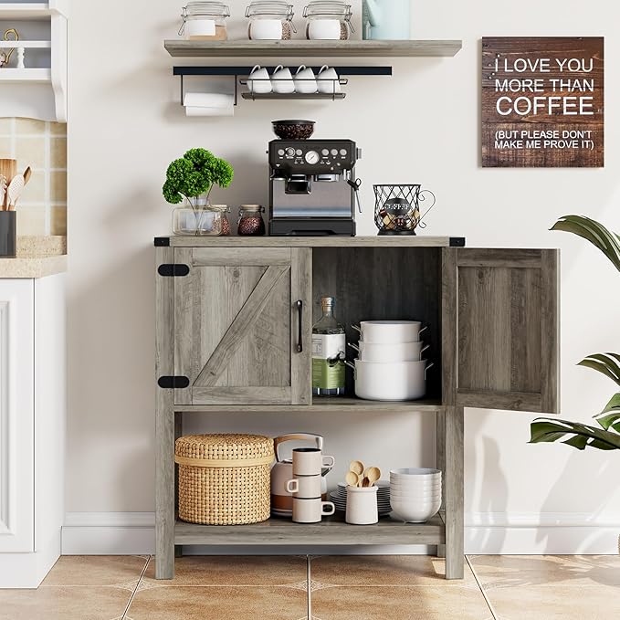 Console Table with 2-Door Cabinet Coffee Bar Cabinet Sofa Table,Entryway Table with Storage, Farmhouse Buffet Sideboard (Grey)