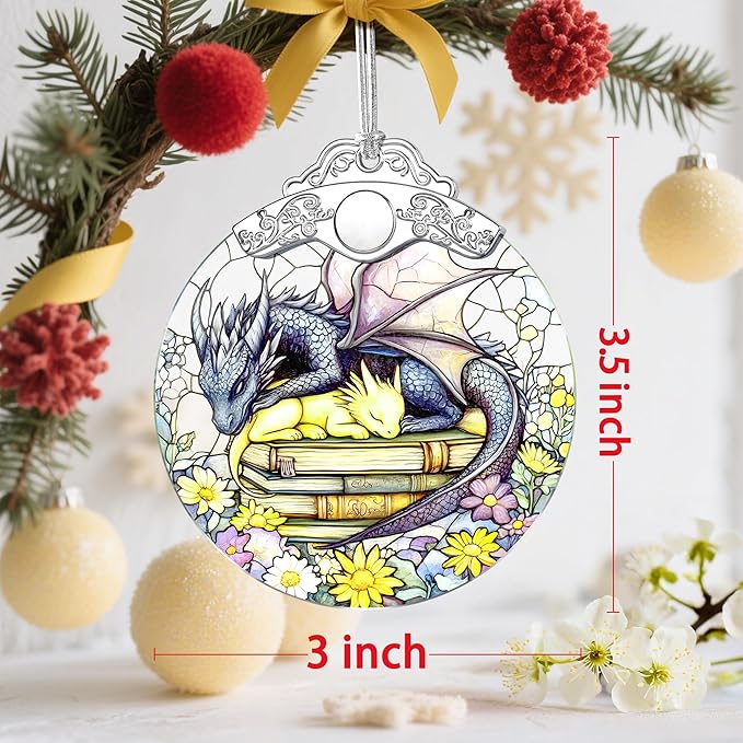Stained Glass Dragon Ornament: Christmas Decorations, Ornaments for Christmas Tree & Holiday Ornaments – Holiday Presents, Gift Exchange Ideas & Elegant Keepsake Gift for Family, Coworkers & Friends