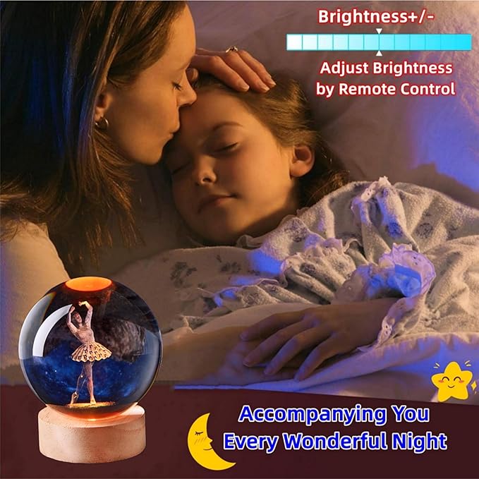 Ballet Crystal Ball Lamp with LED Wooden Base, 16 Colors Change & Remote Control Crystal Ball Dance Night Light, Upgraded 3.15 Inch Glass Light, Dancer Gift for Kids Wife Girlfriend (Ballet)