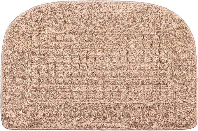 VANZAVANZU Half Round Kitchen Rug, Anti Fatigue Mat, Made of 100% Polypropylene, Non-Slip, Dirt-Resistant, Absorbent, Machine Washable, 27" x18" (Beige)