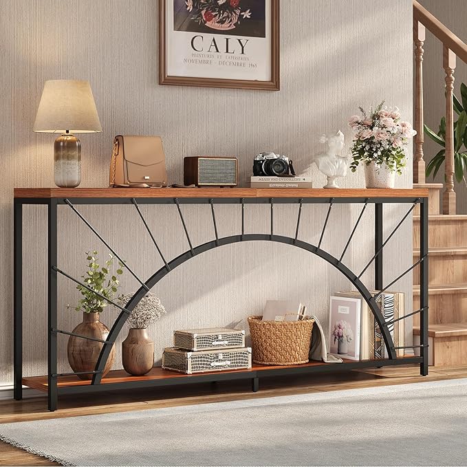70.9 Inch Console Table, Extra Long Industrial Sofa Tables, 2-Tier Behind Couch Table, Foyer Tables for Entryway, Hallway, Living Room, Unique Design