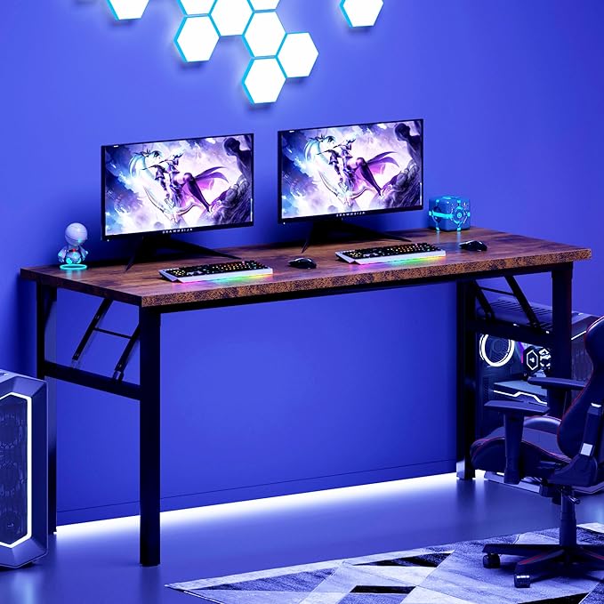 DlandHome Large Computer Desk, Folding Desk, Decent and Steady Home Office Desk/Workstation/Table 54.3inch Retro Black