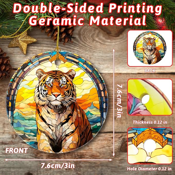 Christmas Tree Decorations Tiger Ornament, Colored Ceramic Christmas Tree Ornaments, Xmas Decorative Hanging Ornaments, Christmas Decor Indoor Home Holiday Party Gifts Tiger