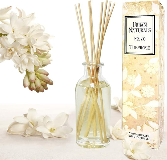 Urban Naturals Tuberose Fragrance Oil Reed Diffuser | Exotic Tuberose and Fragrant Orange Blossom | Floral Room Freshener with Reeds | Vegan. Made in The USA