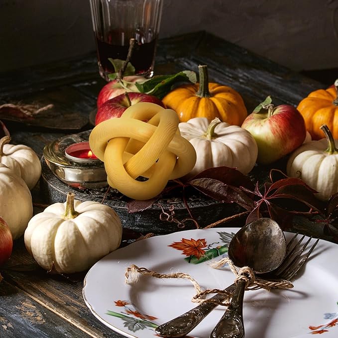 3 Link Wood Knot Decor - Hand Carved Coffee Table Decoration, Boho Chain Link Decor, Modern Shelf, Rustic Objects for Home Living Room Bedroom(Yellow)