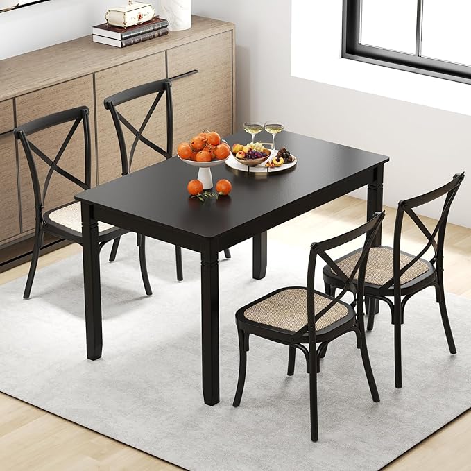 Giantex Dining Table for 4 People, 48"x 29" Kitchen Table with Wood Legs, Load 330 Lbs, Rectangular Dinner Table for Small Space, Dinette, Apartment, Living Room, Dining Room (Black)