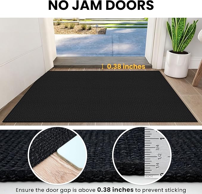 IOHOUZE Washable Runner Rug 2.6x8 Non Slip Rubber Backed Wide Hallway Runner Entryway Runner Indoor, Kitchen Rugs Woven Cotton Floor Carpet for Hall Entrance Bedroom, Black/Grey