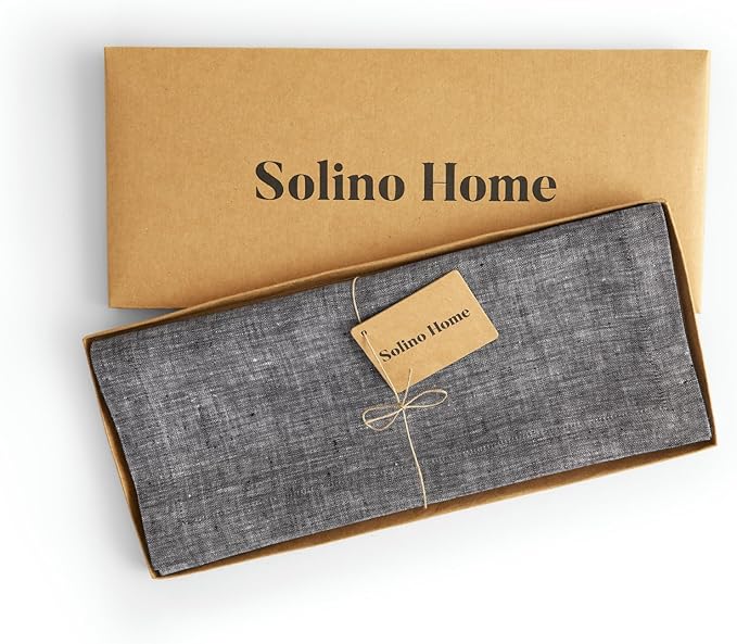 Solino Home Linen Small Table Runner 48 Inches - Athena, 100% Pure Linen Chambray Black Table Runner 14 x 48 Inch Ideal for Dresser and Coffee Tables - Halloween, Thanksgiving, Holiday