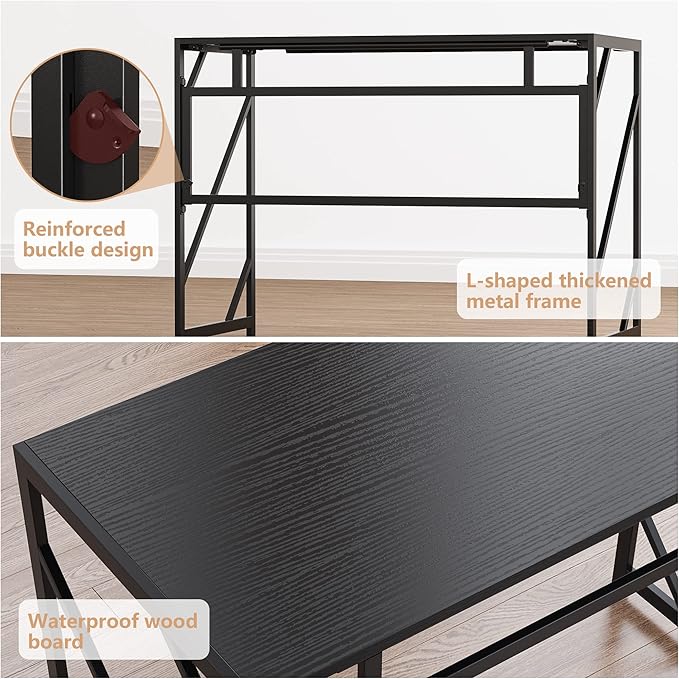 Elephance Folding Desk Writing Computer Desk for Home Office, No-Assembly Study Office Desk Foldable Table for Small Spaces